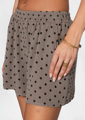 Musselin Shorts mit Punkten - taupe