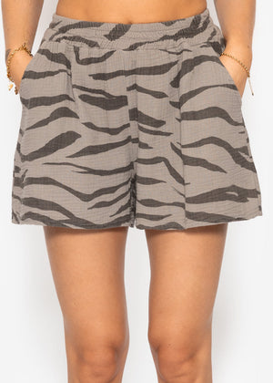 Musselin Shorts mit Zebra-Print - taupe