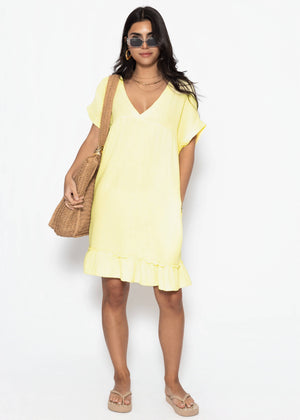 Musselin Strandkleid - buttergelb