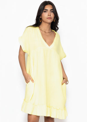 Musselin Strandkleid - buttergelb