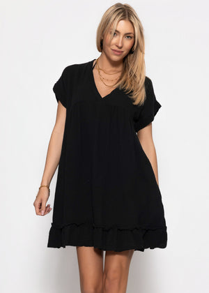 Muslin dress with V-neck - black
