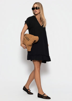 Muslin dress with V-neck - black