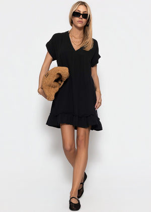 Muslin dress with V-neck - black