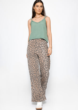 Muslin top with fringes - sage green