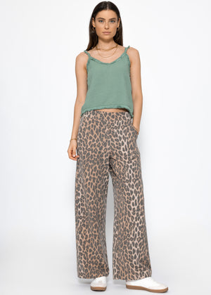 Muslin top with fringes - sage green