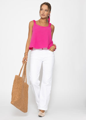 Musselin top with gathered straps - pink