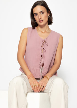 Muslin top with bow closure - dusky pink