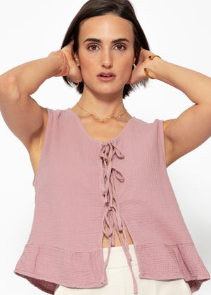 Muslin top with bow closure - dusky pink