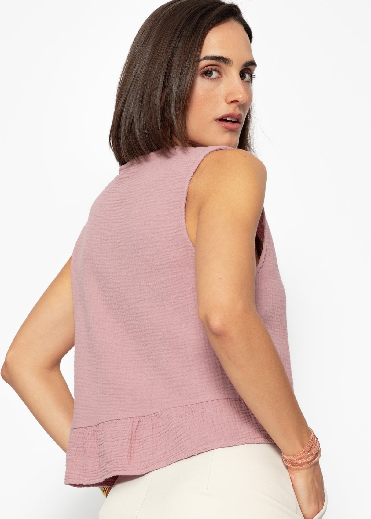 Muslin top with bow closure - dusky pink