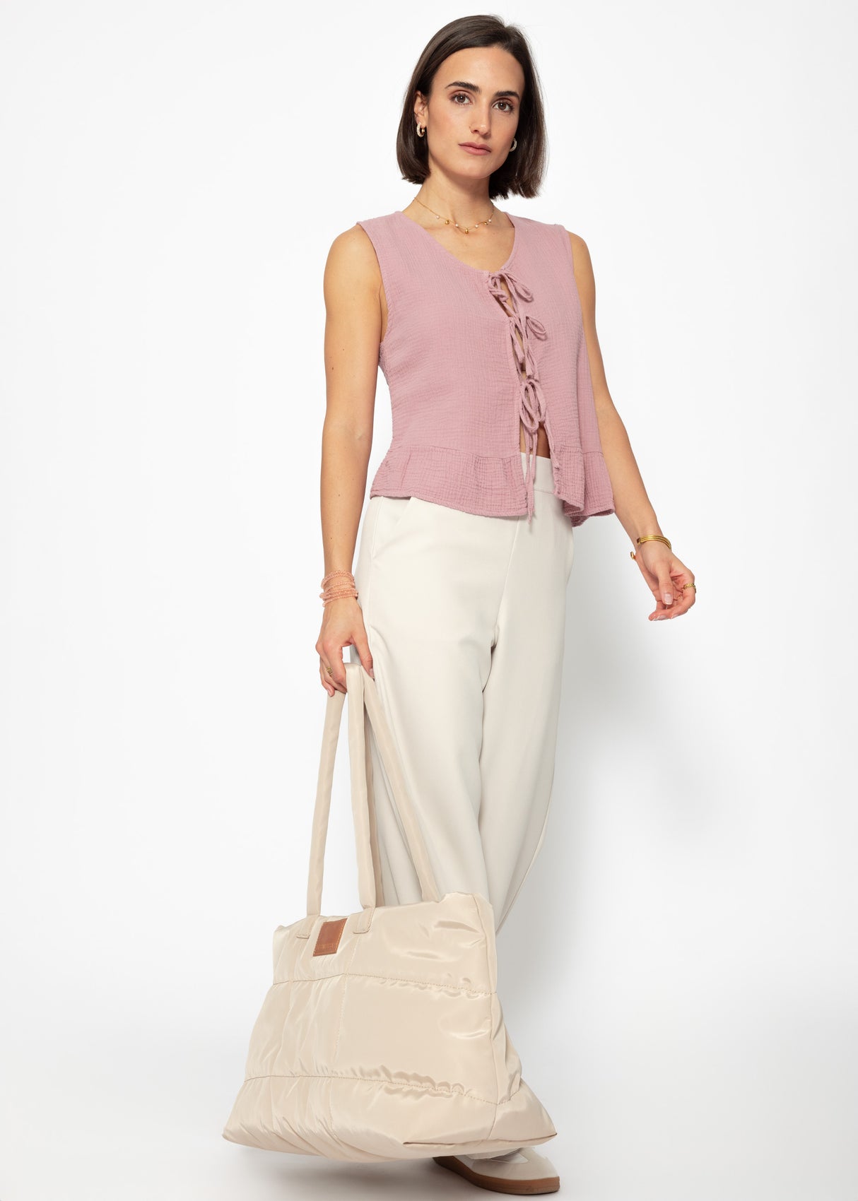 Muslin top with bow closure - dusky pink