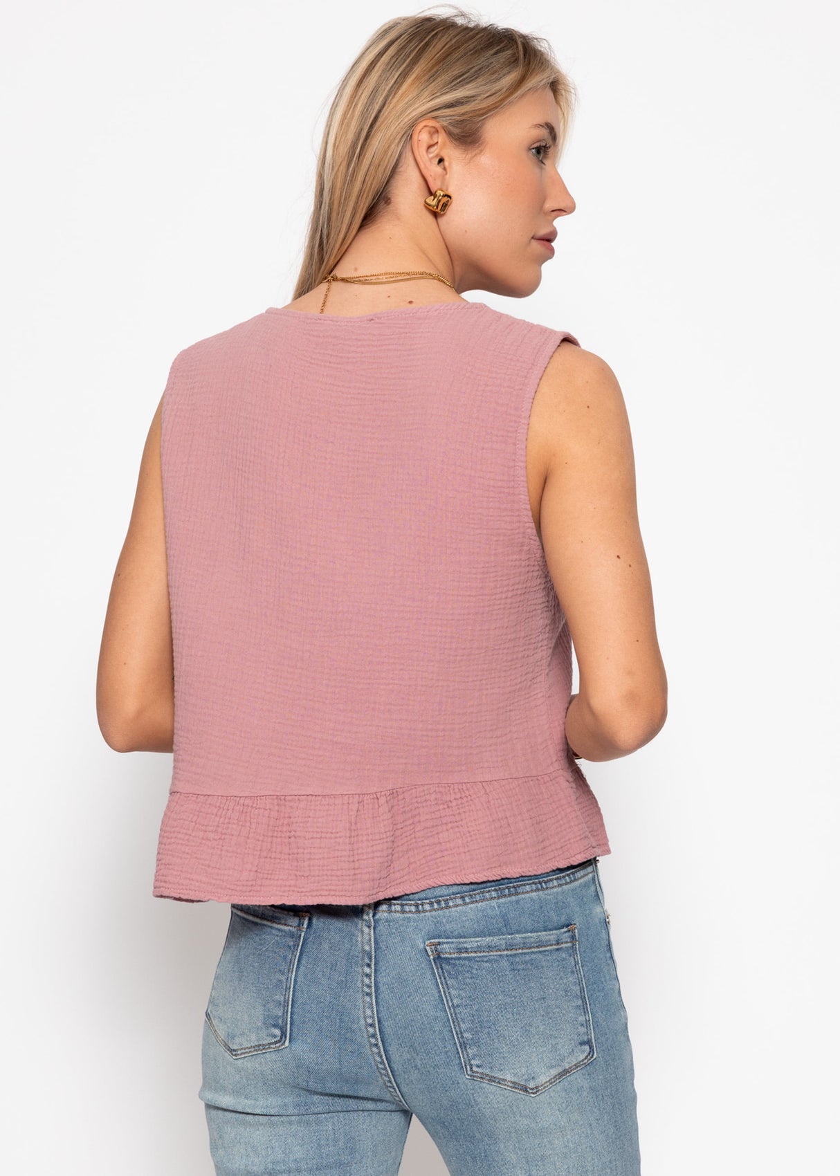 Muslin top with bow closure - dusky pink