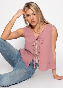 Muslin top with bow closure - dusky pink