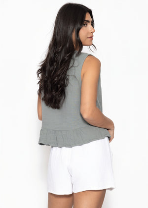 Musselin Top mit Schleifenverschluss - grau