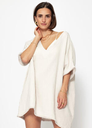 Musselin Tunika mit Fransen - hellbeige