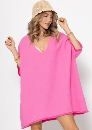Musselin Tunika mit Fransen - pink