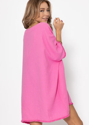 Musselin Tunika mit Fransen - pink