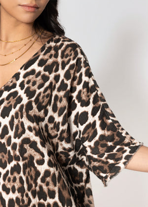 Musselin Tunika mit Leo-Print - braun