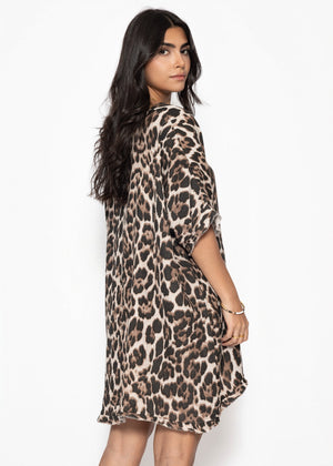 Musselin Tunika mit Leo-Print - braun