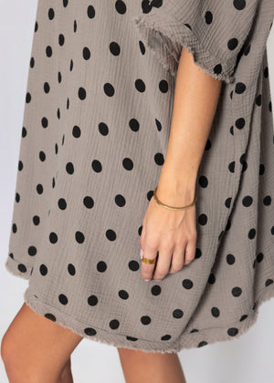 Musselin Tunika mit Punkte-Print - taupe-schwarz