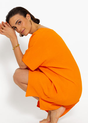 Muslin tunic with V-neck - orange