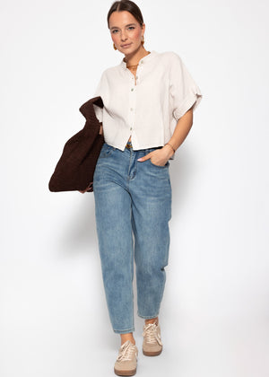 Musselin Bluse mit angeschnittenem kurzen Arm - hellbeige