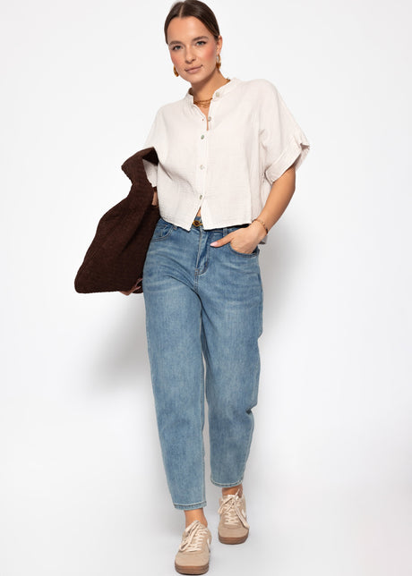 Musselin Bluse mit angeschnittenem kurzen Arm - hellbeige