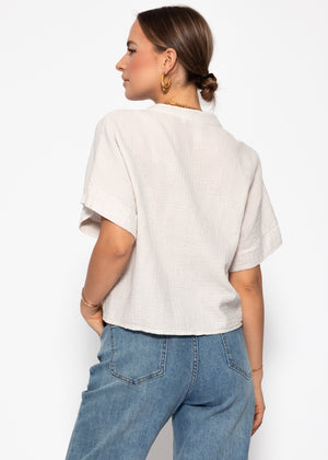 Musselin Bluse mit angeschnittenem kurzen Arm - hellbeige