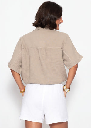 Musselinbluse mit Zugbandsaum - clay