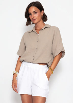 Musselinbluse mit Zugbandsaum - clay