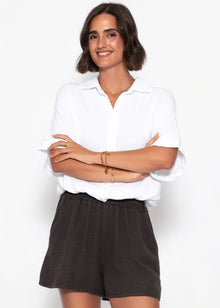 Musselinbluse mit Zugbandsaum - weiß