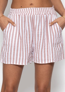 Gestreifte Musselin Shorts - puderrosa