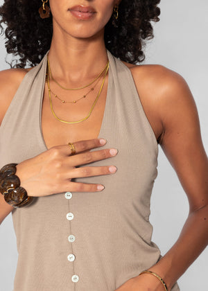 Neckholder-Top mit Zierknöpfe - taupe