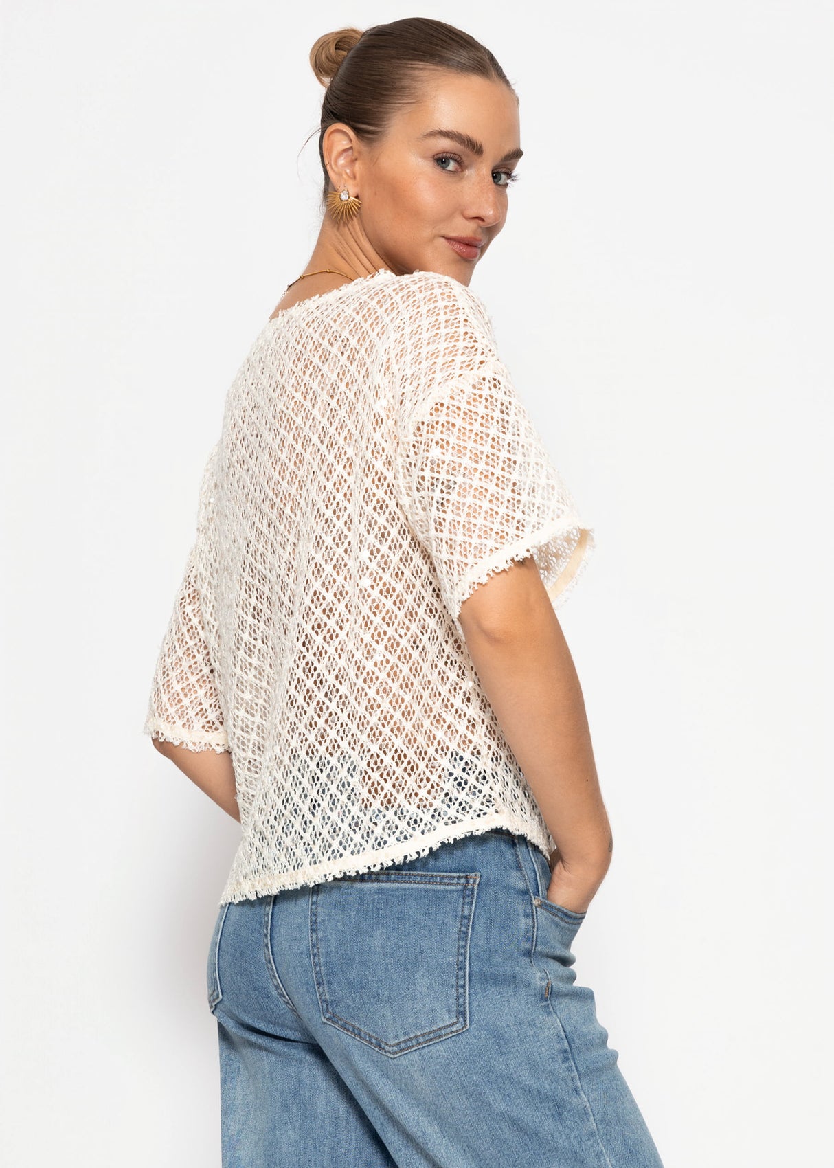 Netz-Shirt mit Pailletten - creme