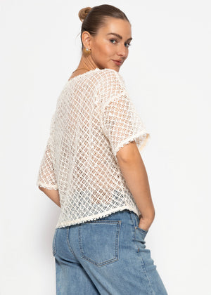 Netz-Shirt mit Pailletten - creme