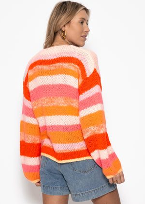 Open cardigan with multicolored stripes - orange