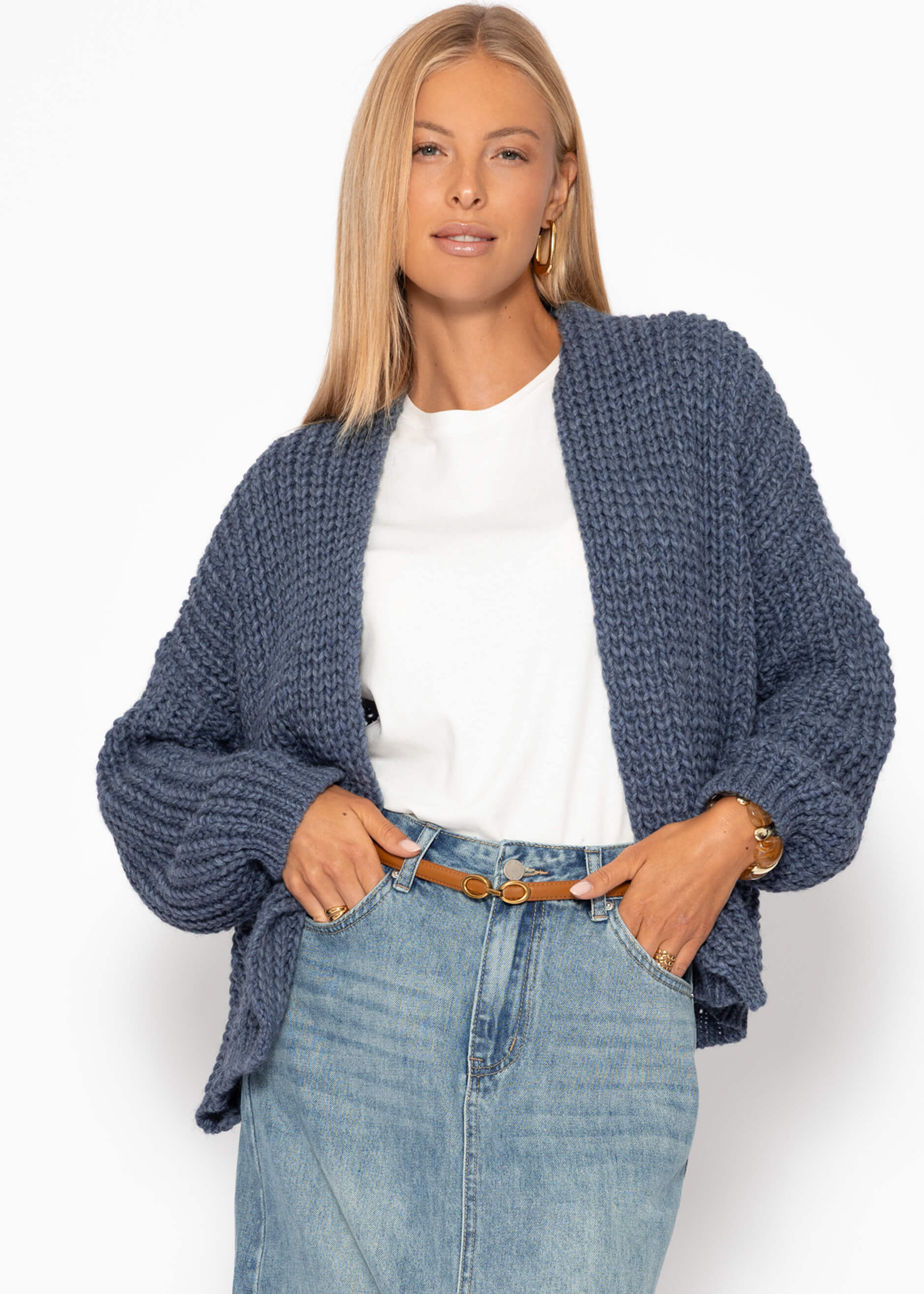 Open coarse -knitted cardigan blue S