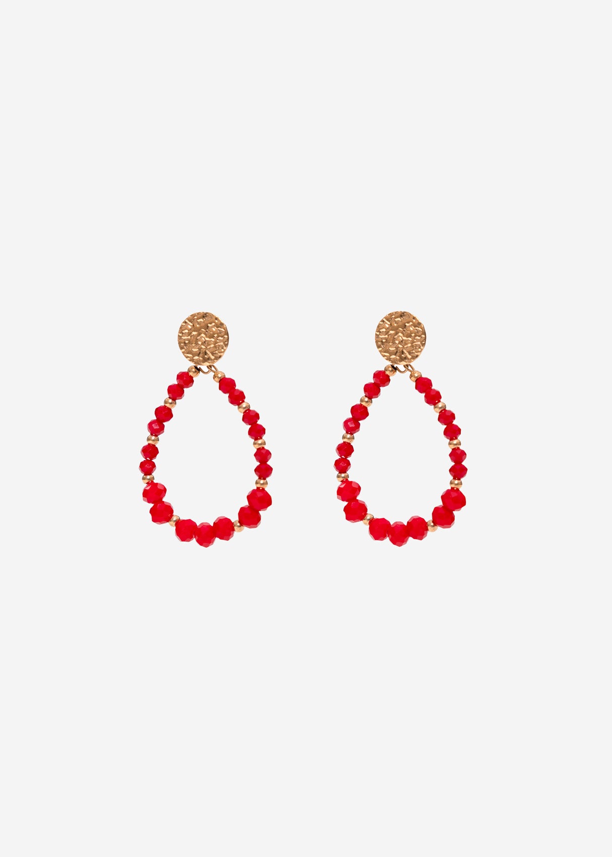 Gold stud earrings with pearls - red