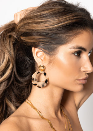 Ear connector with brown pendant - gold