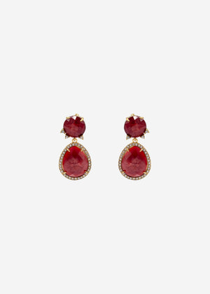 Stud earrings with red pendant - gold