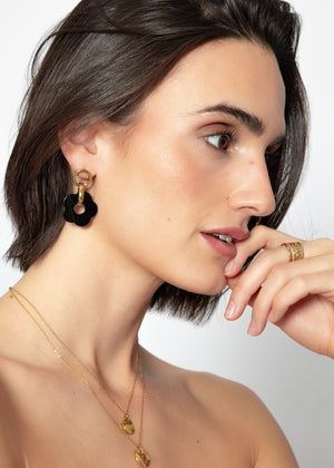 Ohrstecker mit schwarzem Blumenanhänger - gold