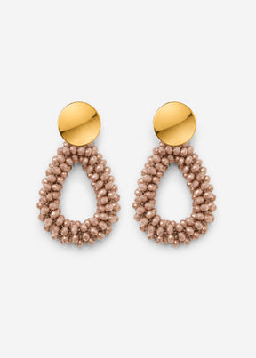 Ohrstecker Tropfenform mit Glasperlen - gold-beige