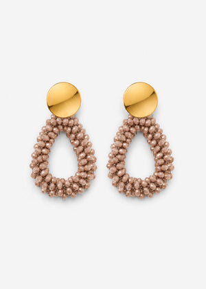 Ohrstecker Tropfenform mit Glasperlen - gold-beige