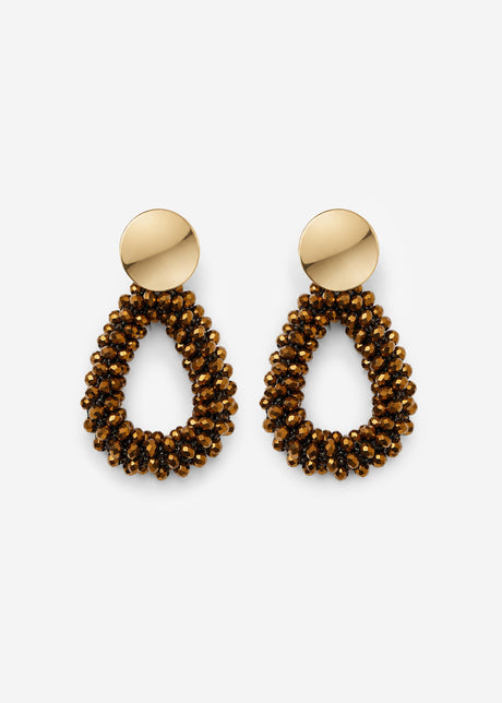 Ohrstecker Tropfenform mit Glasperlen - gold-braun von SASSYCLASSY