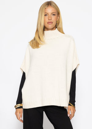 Oversize, ärmelloser Poncho mit Turtleneck - offwhite