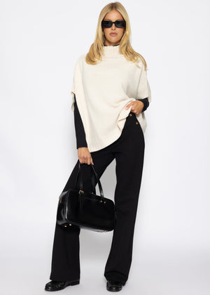 Oversize, ärmelloser Poncho mit Turtleneck - offwhite