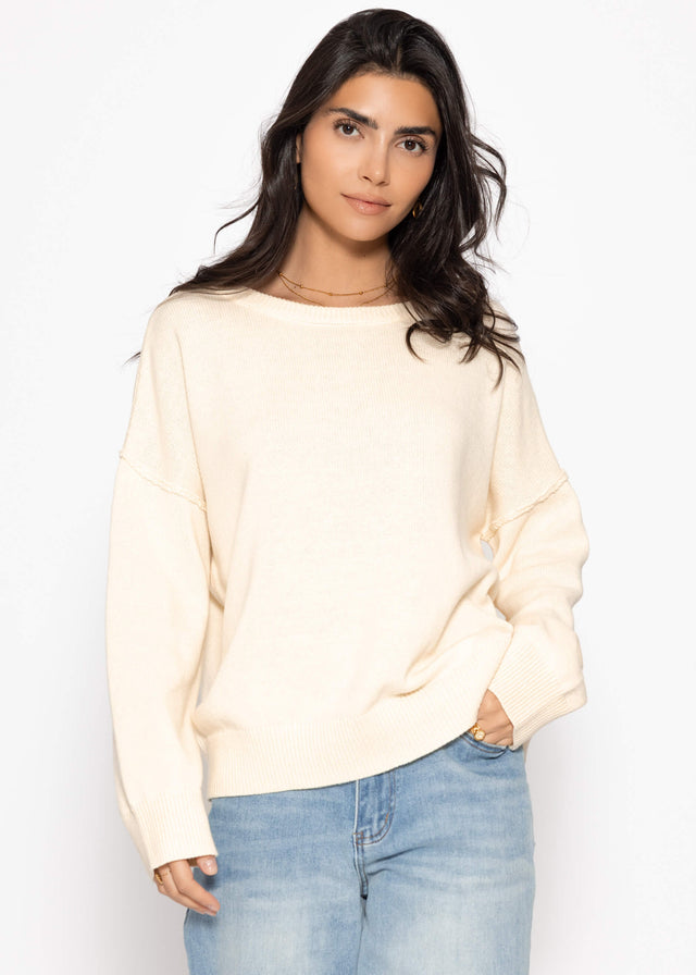 Oversize Baumwoll-Pullover mit Rückennaht - creme