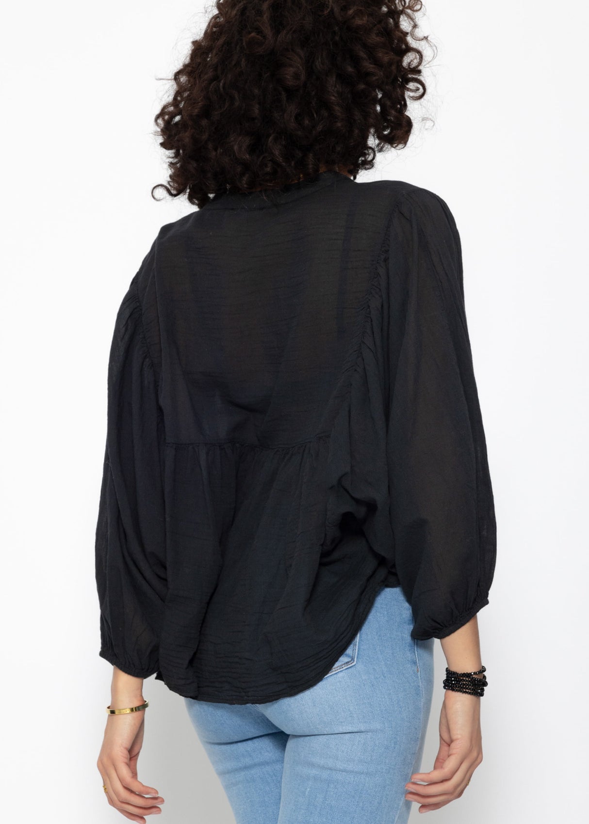 Oversize cotton voile blouse - black
