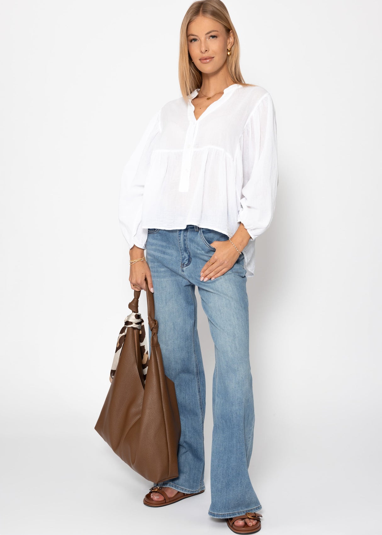 Oversize Baumwoll Voile Bluse - weiß
