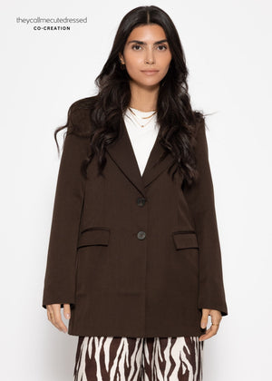 Oversized lapel blazer - brown