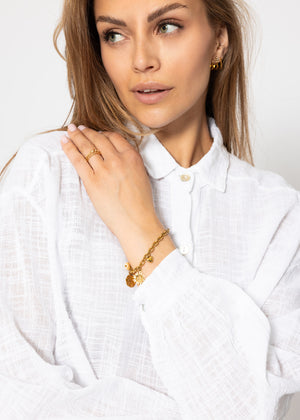 Oversize Bluse, kurz, mit Leinenstruktur, weiß